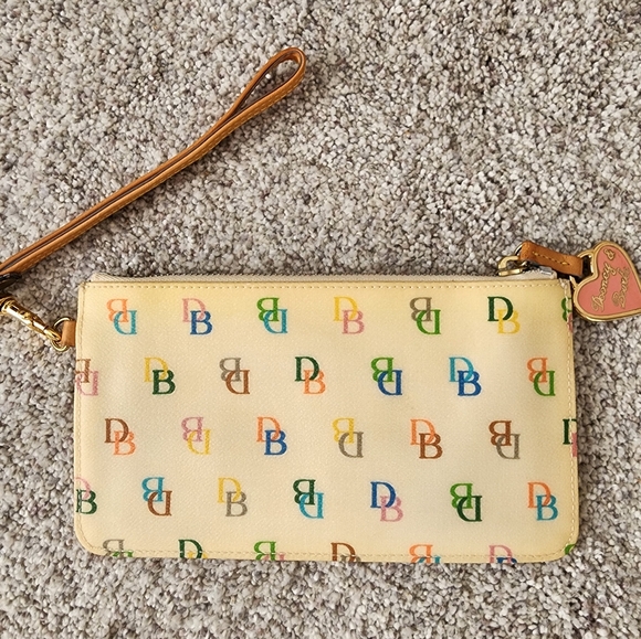 Dooney & Bourke Cream Wristlet with Multicolor Signature Logo and Rainbow Zipper - Picture 3 of 5